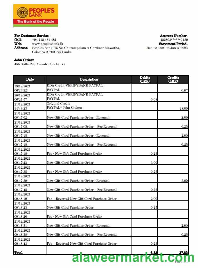 Sri Lanka People's Bank statement xls